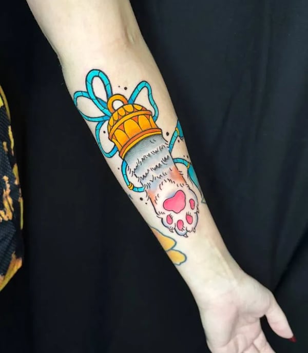neotraditional tatto of my client's cat paw as a tribute for her pet