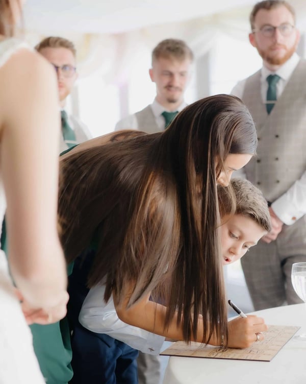 Photo of guests signing wedding book