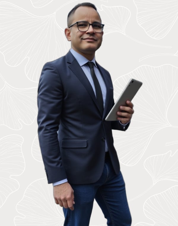 a man in a suit and tie with a tablet, darouiche darouiche
