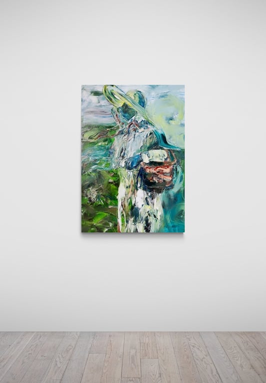 Oil on canvas titled 'Cosecha' by Sherezade Morales, a visionary artist from Lanzarote.
