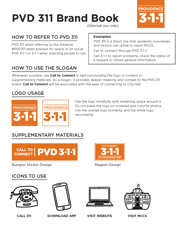 Providence PVD 311 Logo and branding sheet including icons for communication