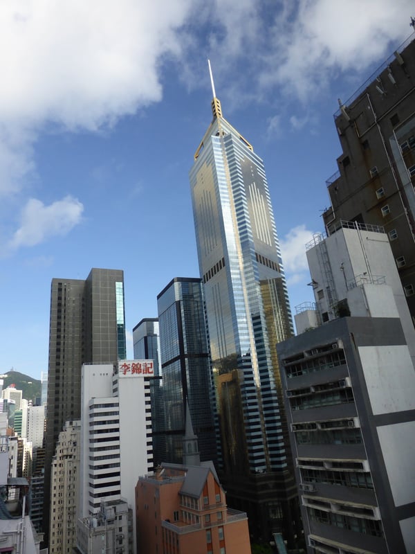 a city skyline with skyscrapers and tall buildings