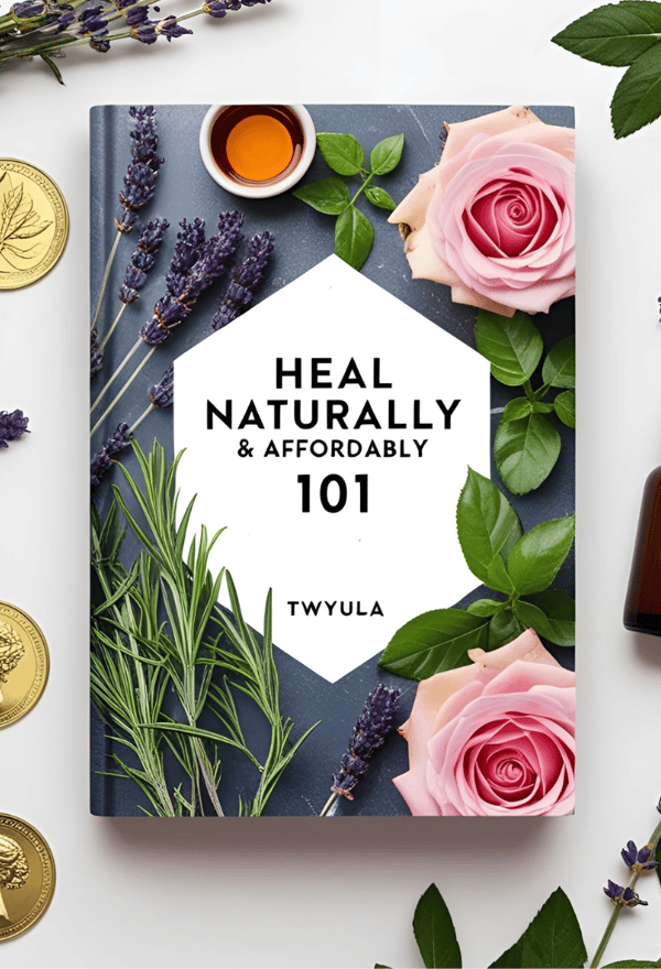 a book with a bottle of essential oils and a bottle of essential oils