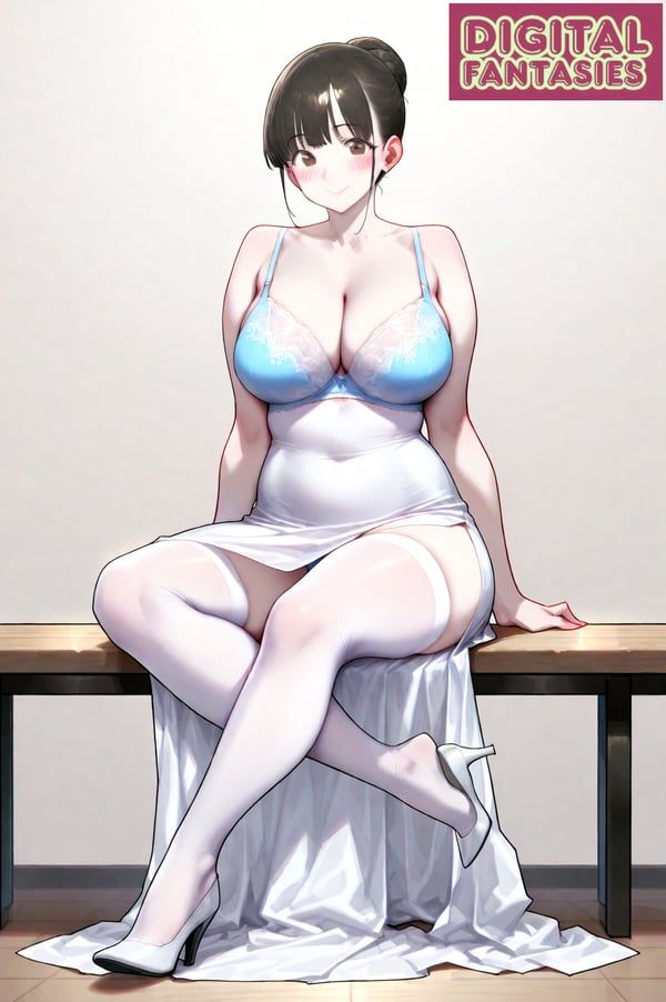 Anime girl with stockings, sitting down