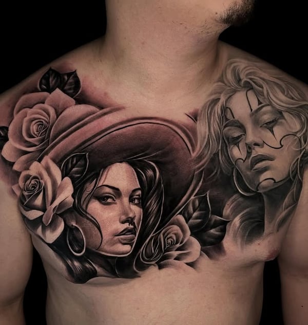 Chest tattoo work