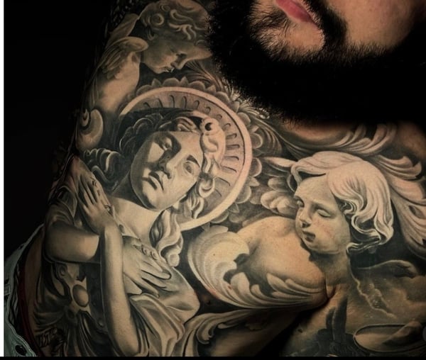 Blackwork chest tattoo