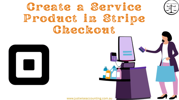 Woman paying with card at checkout counter with title "Create a Service Product in Stripe Checkout".