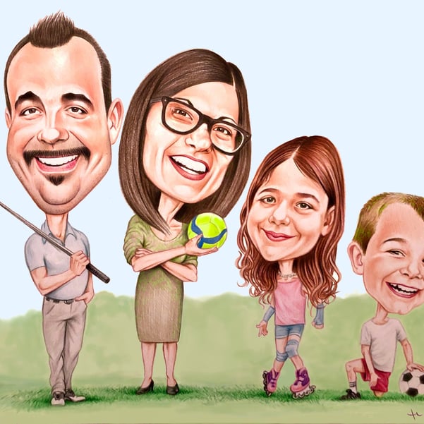 Caricatura famiglia idea regalo