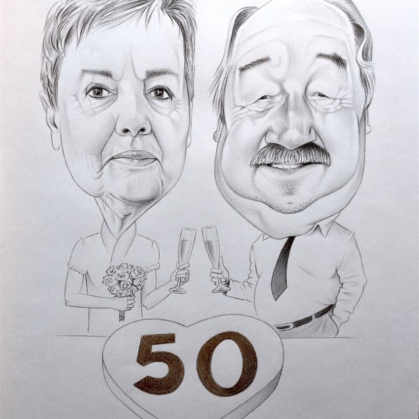 Caricatura idea regalo 50° anniversario Matrimonio