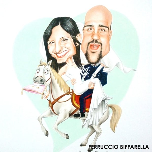 Caricatura idea di Matrimonio Sposi a cavallo