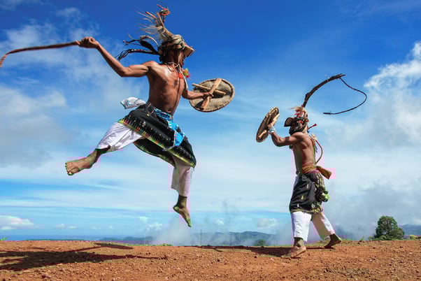 Caci Dance, simulação de uma situação de combate na Ilha das Flores, East Nusa Tenggara - Indonésia