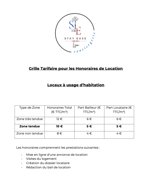 Honoraires de location STAY EASE