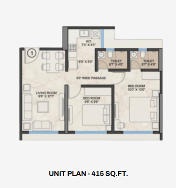 1 BHK FLOOR PLAN AT PLATINUM CREST ANDHERI WEST, PLATINUM CREST, DN NAGAR, UPPER JUHU, ANDHERI WEST, PLATINUM CORP PROJECTS