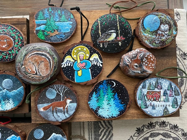 Wood Slice Painted Christmas Ornaments