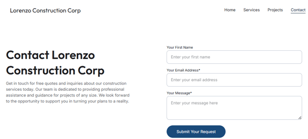 Contact Form For Lorenzo Construction