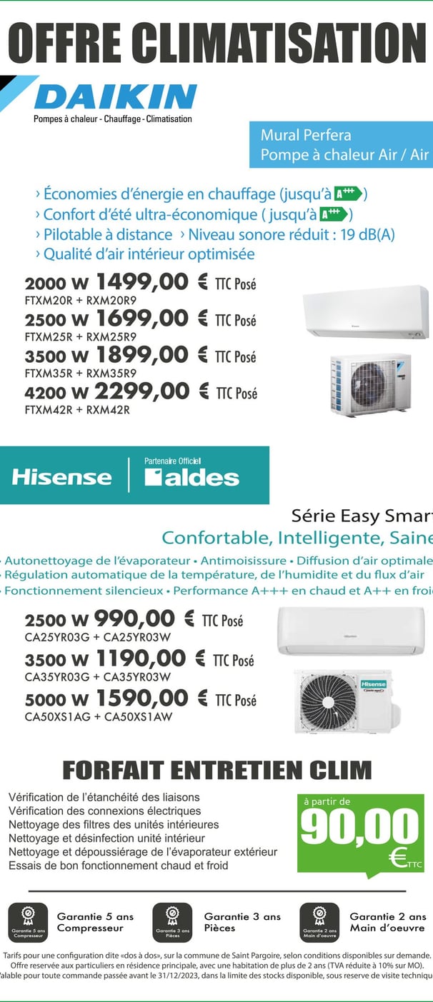promotion sur climatisation daikin et hisense aldes