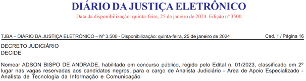 Convocação concurso Tribunal