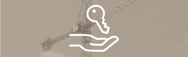 Location, vente d’accessoires pour grue – icône d’une main tenant une clé devant une grue