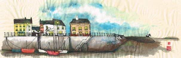 The quay, Appledore | Part 3 of 3 | mixed media on rice paper