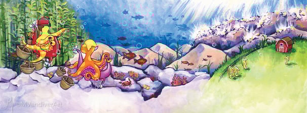 Illustrations from The Octopus's Holiday by New Orleans artist Melissa Vandiver.
