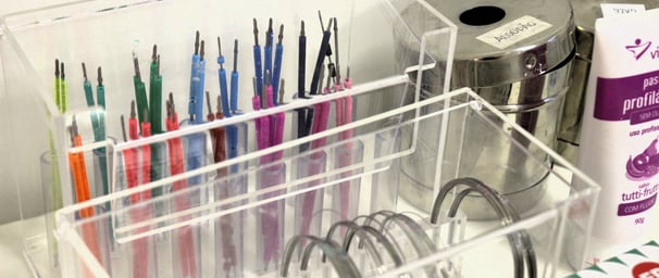 a desk with a lot of teeth aligners tools