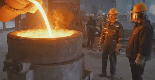 a man is pouring a hot metal potted with a large amount of hot water