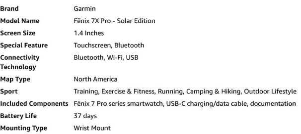 Garmin fenix 7X pro details