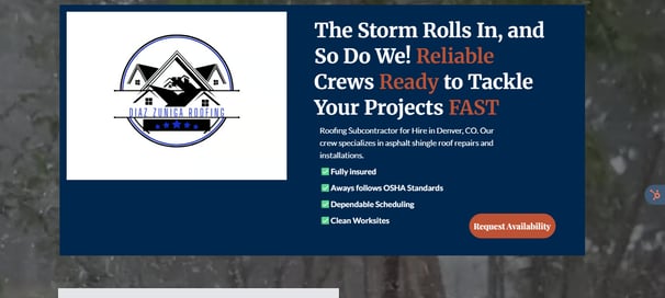 roofing website homepage SEO webpage