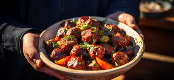 a bowl of Inegol Kofte or Turkish meatballs