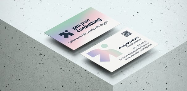 Carte de visite pro design pastel - graphiste freelance Rennes Zen Paie Consulting
