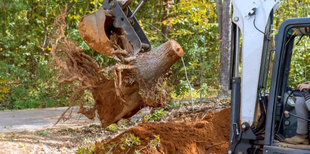 a man is taking a break from a tree stump removal