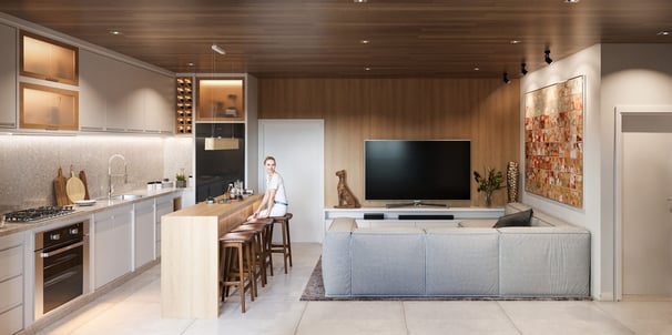 Cozinha e sala integradas 85m²