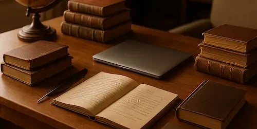 Historien travaillant sur une biographie dans son bureau