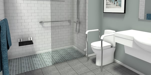 Disability access bathroom with shower seat
