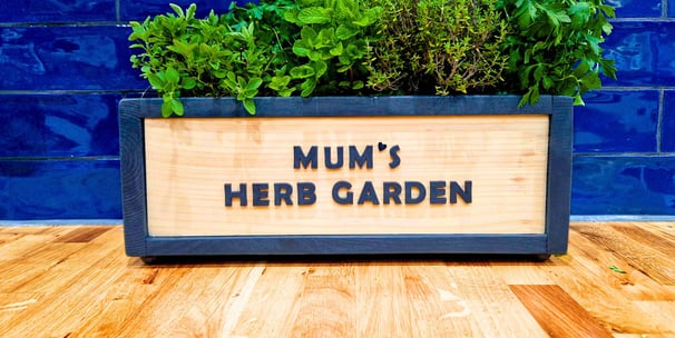personalised planter box for herbs made from wood