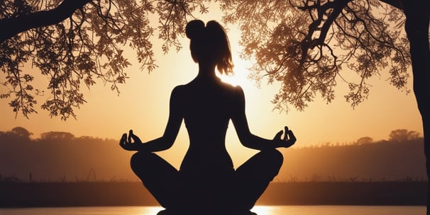 woman doing yoga meditation on brown parquet flooring