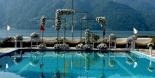 flower decoration for destination wedding setup in Pokhara
