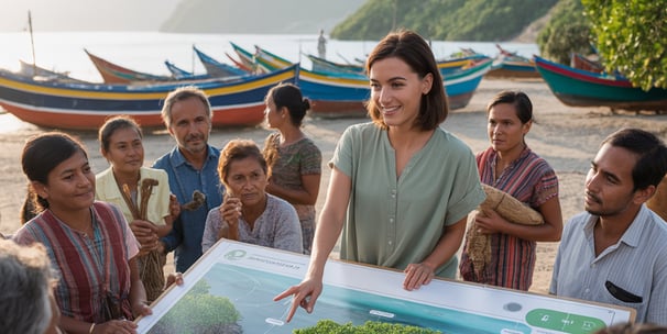 a woman standing in front of a group of people