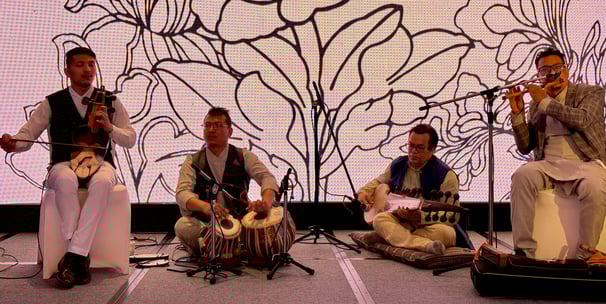 group of musicians performing folk Nepali music live in a wedding party