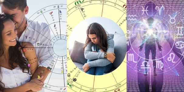 a man and woman are holding hands and looking at a horoscoped ho