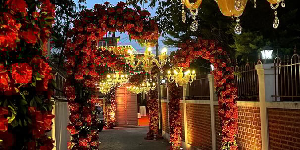 gate decoration with light and flowers
