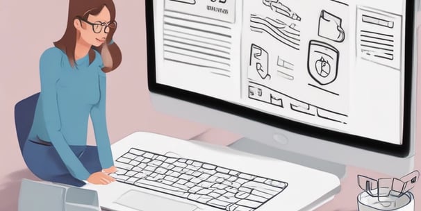 A laptop computer with a website displayed on the screen featuring the text 'Exceptional Web Application design & development'. The laptop is on a dark surface, and the website has a clean and modern design with a light background and colorful text elements.