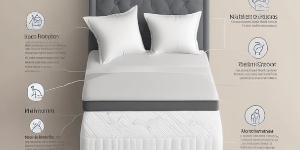 A modern bed with a sleek, minimalist design featuring a padded blue and white mattress. The textures appear soft and comfortable, suggesting luxury and relaxation.