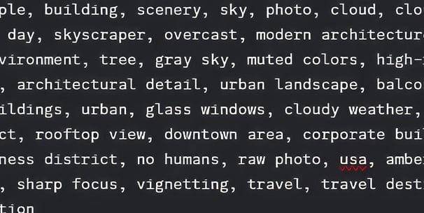 A list of comma-separated tags describing an urban setting