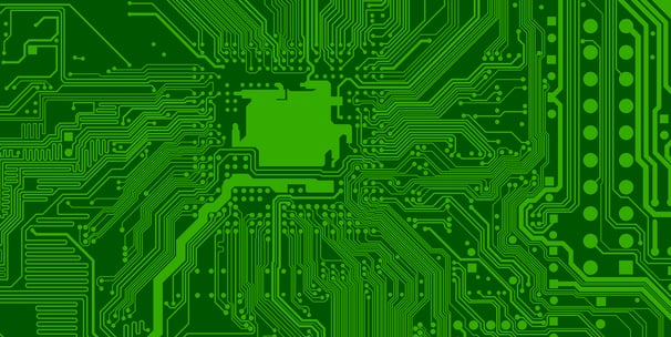 a green computer circuit board with a circuit boarder