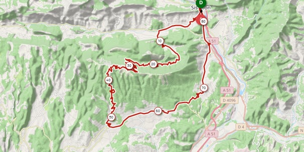 Image du tracé gps du parcours de la montagne de lure 