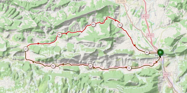 Image du tracé gps du parcours du tour de la méouge depuis le magasin