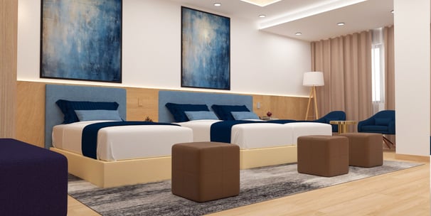 A view of one of the rooms showing the beds