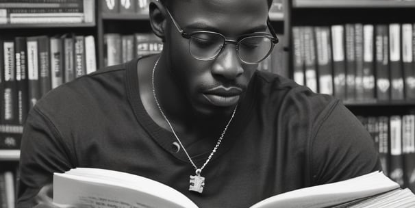 Black man reading a book.