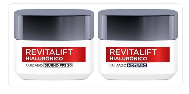 Kit Creme Facial Anti-idade L'Oréal Paris Revitalift Hialurônico Noturno + Diurno FPS 20, 49g